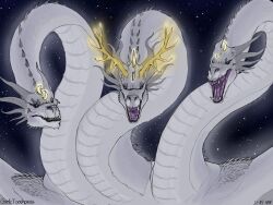 Rule 34 | dragon, giant, giant monster, godzilla (series), highres, kaijuu, king ghidorah, monsterverse, moonhidora, three heads, toho, warner bros