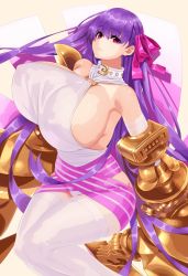 Rule 34 | 1girl, bare shoulders, blush, bow, breasts, claws, collar, fate/extra, fate/extra ccc, fate/grand order, fate (series), hair ribbon, hayama kazusa, highres, huge breasts, long hair, looking at viewer, passionlip (fate), passionlip (third ascension) (fate), purple eyes, purple hair, ribbon, solo, thighs, very long hair