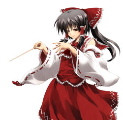 Rule 34 | 1girl, conductor baton, black hair, bow, brown eyes, conductor, delusion overdose, detached sleeves, female focus, hair bow, hakurei reimu, japanese clothes, long hair, matsuno canel, miko, perfect cherry blossom, red eyes, short hair, solo, touhou