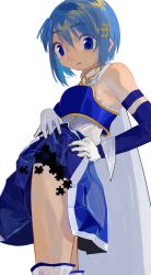 Rule 34 | 1girl, absurdres, blue eyes, blue hair, blue skirt, blue theme, cape, feet out of frame, fortissimo, hair ornament, highres, jigsaw puzzle, mahou shoujo madoka magica, mahou shoujo madoka magica (anime), mihifu, miki sayaka, musical note, musical note hair ornament, pleated skirt, puzzle, puzzle piece, short hair, simple background, skirt, solo, white background, white cape