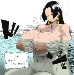 Rule 34 | 1girl, bath, bathroom, boa hancock, bonten, breasts, colorized, female focus, highres, huge breasts, large areolae, nipples, one piece, tagme, third-party edit