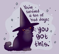 Rule 34 | :3, animal, animal focus, animated, animated gif, artist name, black cat, black headwear, cat, clothed animal, english text, grey background, hat, head tilt, no humans, orange eyes, original, signature, simple background, sparkle, thelatestkate, witch hat