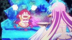 Rule 34 | 10s, 2girls, animated, animated gif, ass, butt crack, cowboy shot, doraemon, doraemon (character), female focus, full body, jibril (no game no life), multiple girls, no game no life, pink hair, red hair, standing, stephanie dora, walking