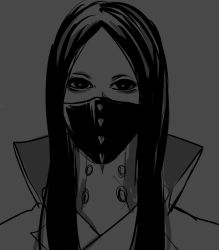 Rule 34 | 1boy, androgynous, as nodt, bad id, bad pixiv id, bleach, bleach: sennen kessen-hen, buttons, cape, commentary request, greyscale, long hair, male focus, mask, monochrome, quincy (bleach), solo, spikes, sternritter, wandenreich