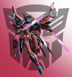 Rule 34 | 1girl, autobot, blue eyes, breasts, energy sword, highres, holding, holding sword, holding weapon, humanoid robot, kairito10, mechanical wings, medium breasts, panties, red lips, red panties, robot, robot girl, solo, sword, thighs, transformers, underwear, weapon, windblade, wings