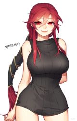 Rule 34 | 1girl, bare shoulders, breasts, curvy, dress, ironscale shyvana, large breasts, league of legends, long hair, looking at viewer, red eyes, red hair, shyvana, smile, solo, standing, sweater, sweater dress, wide hips
