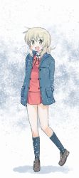 Rule 34 | 1girl, blonde hair, blush, bm epsg3395, hidamari sketch, long hair, miyako (hidamari sketch), open mouth, skirt, smile, snow, snowing, socks, solo