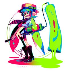 Rule 34 | + +, 1girl, amakusa (hidorozoa), aqua shirt, bad source, black footwear, black shorts, blue bow, blue hair, blue shirt, boater hat, boots, bow, fang, full body, hat, hat bow, holding, holding weapon, ink tank (splatoon), inkling, inkling girl, inkling player character, looking at viewer, necktie, nintendo, open mouth, pink eyes, pink necktie, roller brush, shirt, short shorts, shorts, simple background, sleeves rolled up, smile, splatoon (series), standing, v-shaped eyebrows, weapon, white background, yellow headwear