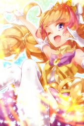 Rule 34 | 1girl, ;d, amanogawa kirara, bad id, bad pixiv id, bare shoulders, choker, cure twinkle, earrings, go! princess precure, jewelry, long hair, magical girl, multicolored hair, one eye closed, open mouth, orange hair, precure, purple eyes, red hair, smile, solo, stain (3), star (symbol), star earrings, thighhighs, twintails, two-tone hair, white thighhighs