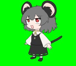 Rule 34 | 1girl, animal ear fluff, animal ears, animated, animated gif, black footwear, black skirt, black vest, chibi, cookie (touhou), full body, green background, grey hair, jewelry, long sleeves, looping animation, medium bangs, meme, mouse ears, mouse girl, mouse tail, nazrin, non-web source, nyon (cookie), open mouth, pelvic thrust, pendant, red eyes, shirt, shoes, short hair, simple background, skirt, skirt set, smile, socks, solo, tail, touhou, traveler hxy, upturned eyes, vest, what, white shirt