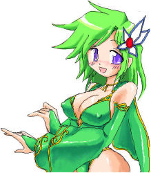 Rule 34 | 1girl, aged up, ass, blush, breasts, camel (dansen), final fantasy, green hair, long hair, lowres, open mouth, purple eyes, rydia (ff4), smile, spoilers