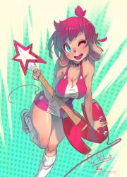 Rule 34 | 1girl, animal ears, animal nose, artist name, breasts, collar, dress, furry, furry female, guitar, instrument, kneehighs, large breasts, leg up, mouse ears, mouse tail, nini (rat rage), open mouth, pink hair, rat rage, short dress, short hair, smile, socks, solo, tail, watermark, web address, xaxaxa