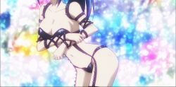 Rule 34 | 10s, 1girl, anime screenshot, blue hair, breasts, cube x cursed x curious, head out of frame, leather, screencap, solo, ueno kirika