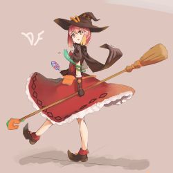 Rule 34 | 1girl, broom, candy, food, hat, highres, lollipop, nellen, short hair, simple background, solo, witch hat