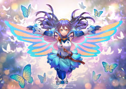 Rule 34 | 1girl, blue eyes, blue gloves, blue hair, bug, butterfly, butterfly wings, elbow gloves, fairy wings, fingerless gloves, fire emblem, fire emblem awakening, fire emblem heroes, gloves, insect, insect wings, long hair, looking at viewer, lucina (fire emblem), nintendo, official alternate costume, sleeveless, smile, solo, tiara, vayreceane, wings