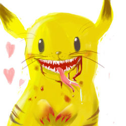 Rule 34 | blood, cantarella (artist), claws, creatures (company), game freak, gen 1 pokemon, heart, lowres, nintendo, no humans, pikachu, pokemon, pokemon (creature), simple background, solo, teeth, tongue, what, whiskers, white background