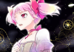 Rule 34 | 10s, blush, bow, hair bow, kaname madoka, magical girl, mahou shoujo madoka magica, mahou shoujo madoka magica (anime), night, night sky, open mouth, pink eyes, pink hair, pochi (pochi-goya), short hair, short twintails, sky, solo, star (symbol), tears, twintails, wince
