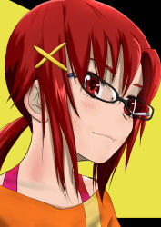 Rule 34 | 10s, 1girl, bespectacled, blush, glasses, hair ornament, hairclip, highres, hino akane (smile precure!), orange shirt, ponytail, precure, red eyes, red hair, shinkuoh, shirt, short hair, smile, smile precure!, solo