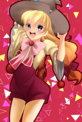 Rule 34 | 1girl, beryl benito, blonde hair, blush, hat, highres, long hair, open mouth, purple eyes, ribbon, tales of (series), tales of hearts, wide sleeves, witch hat