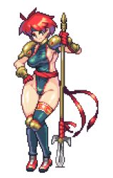 Rule 34 | 1girl, breasts, camille (suikoden), gensou suikoden, gensou suikoden i, konami, lance, large breasts, leotard, lowres, pixel art, polearm, red hair, short hair, sideboob, sideless outfit, solo, spear, tagme, thick thighs, thighs, trident, weapon, wide hips, yumura kino, yumurama