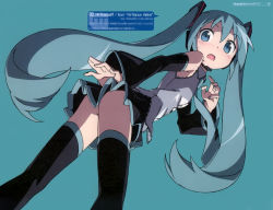 Rule 34 | 1girl, ass, bare shoulders, detached sleeves, hatsune miku, kanzaki hiro, long hair, looking back, nail polish, no panties, simple background, solo, thighhighs, twintails, very long hair, vocaloid