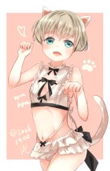 Rule 34 | 10s, 1girl, alternate costume, animal ears, blue eyes, cat ears, cat girl, cleavage cutout, clothing cutout, female focus, highres, kantai collection, kemonomimi mode, short hair, silver hair, solo, swimsuit, z1 leberecht maass (kancolle), zarathurtra
