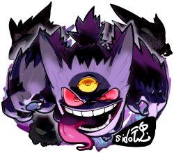 Rule 34 | colored sclera, commentary request, creatures (company), evil smile, evolutionary line, game freak, gastly, gen 1 pokemon, gengar, haunter, looking at viewer, mega gengar, mega pokemon, nintendo, no humans, pokemon, pokemon (creature), red eyes, red sclera, sido (slipknot), signature, smile, solo focus, teeth, third eye, tongue, tongue out