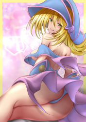 Rule 34 | 1girl, absurdres, ass, ass focus, between legs, blonde hair, blue footwear, blue hat, blush stickers, breasts, dark magician girl, day, duel monster, green eyes, hair between eyes, hat, highres, huge ass, large breasts, leotard, leotard under clothes, long hair, looking at viewer, magical girl, othellonia teru, outdoors, pink background, seductive smile, shiny skin, skirt, smile, solo, staff, sunlight, wand, wide hips, wizard hat, yu-gi-oh!, yu-gi-oh! duel monsters