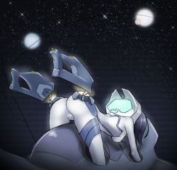 Rule 34 | 10s, 1girl, all fours, artist request, ass, blue hair, bodysuit, breasts, cameltoe, darling in the franxx, diffraction spikes, highres, ichigo (darling in the franxx), mecha interior, pilot suit, pussy, screen, short hair, skin tight, sky, solo, star (sky), starry sky, white bodysuit