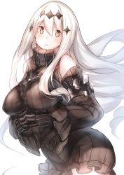 Rule 34 | 10s, 1girl, abyssal ship, aircraft carrier water oni, akaitera, bad id, bad pixiv id, bare shoulders, black dress, black gloves, breasts, detached sleeves, dress, gloves, interlocked fingers, kantai collection, large breasts, long hair, long sleeves, looking at viewer, pink hair, silver hair, solo, tiara, turtleneck, very long hair, wide sleeves
