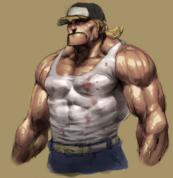 Rule 34 | 1boy, baseball cap, blonde hair, chyko, fatal fury, hat, male focus, manly, muscular, snk, solo, tank top, terry bogard, the king of fighters, veins