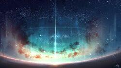 Rule 34 | aurora, cloud, commentary, english commentary, gradient sky, highres, night, night sky, no humans, original, outdoors, rune xiao, scenery, signature, sky, star (sky), starry sky, still life