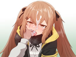 Rule 34 | 1boy, 1girl, black jacket, black ribbon, blush, commentary request, cum, cum in mouth, cum on hair, drugs, facial, girls&#039; frontline, hair between eyes, hair ornament, hair ribbon, hairclip, hetero, hood, hood down, hooded jacket, jacket, long hair, neck ribbon, open mouth, pill, ribbon, scar, scar across eye, scar on face, solo focus, sumiyao (amam), tongue, tongue out, twintails, ump9 (girls&#039; frontline), upper body