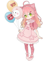 Rule 34 | 1girl, aged down, ahoge, alternate costume, arms at sides, balloon, blush, child, closed mouth, dress, full body, gradient hair, green eyes, hair between eyes, highres, holding, holding balloon, hololive, long hair, looking at viewer, mocha (snowflake), multicolored hair, orange hair, pantyhose, pink dress, pink hair, pink pantyhose, puffy short sleeves, puffy sleeves, sakura miko, short sleeves, simple background, smile, solo, standing, tachi-e, virtual youtuber, white background