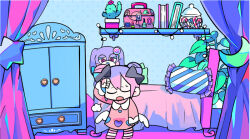 Rule 34 | 1girl, angel wings, bed, bedroom, black bow, blue background, book, bow, cactus, candy, candy cane, closed eyes, collar, collared dress, commentary request, crescent, datenshi-chan (nanawo akari), deformed, double bun, dress, food, full body, hair bow, hair bun, heart, heart print, indie utaite, indoors, jar, long sleeves, nanawo akari, open mouth, pillow, pink dress, pink footwear, pink hair, pink sleeves, plant, polka dot, polka dot background, potted plant, puff of air, shoes, short hair, sleeves past wrists, socks, solo, star (symbol), sweatdrop, terada tera, toolbox, utaite, white collar, white socks, white wings, wings, wiping sweat