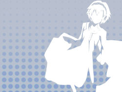 Rule 34 | 1girl, aegis (persona), atlus, blue background, faceless, faceless female, facing viewer, moriririnn, persona, persona 3, short hair, silhouette, simple background, solo, white theme