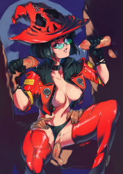 Rule 34 | 1girl, arc system works, bottomless, breasts, breasts out, clothing aside, double handjob, female pubic hair, girl on top, gloves, green-tinted eyewear, green-tinted glasses, group sex, guilty gear, handjob, hat, hetero, i-no, looking over eyewear, looking over glasses, nipples, panties, panties aside, penis, pubic hair, pussy, sex, solo focus, straddling, sunglasses, thighhighs, tinted eyewear, underwear, urumi (urumi00), vaginal