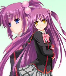 Rule 34 | blush, futaki kanata, little busters!, long hair, purple hair, saigusa haruka, school uniform, uniform, yellow eyes