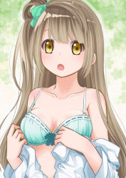 Rule 34 | 10s, 1girl, 54hao, bad id, bad pixiv id, blush, bra, breasts, brown hair, gradient background, highres, long hair, looking at viewer, love live!, love live! school idol project, medium breasts, minami kotori, open mouth, solo, underwear, yellow eyes