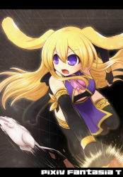 Rule 34 | 1girl, animal ears, blonde hair, commentary request, copyright name, letterboxed, long hair, mouse (animal), neko nadeshiko, open mouth, pixiv fantasia, pixiv fantasia t, purple eyes, solo