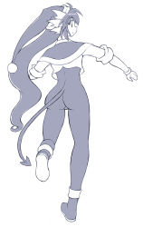 Rule 34 | 1girl, ass, demon tail, from behind, gomamiso (gomamiso sp), hat, long hair, miwajou, monochrome, original, simple background, sleeves rolled up, solo, tail, very long hair, white background