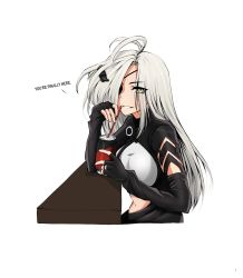 Rule 34 | 1girl, absurdres, alchemist (girls&#039; frontline), black gloves, breasts, elbow gloves, english text, eyepatch, fingerless gloves, girls&#039; frontline, gloves, hair between eyes, highres, jar, long hair, looking at viewer, matsu arts, open mouth, sangvis ferri, silver hair, smile, solo, twitter username, upper body, white background, yellow eyes