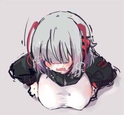 Rule 34 | 1girl, arknights, blush, breasts, drooling, heavy breathing, large breasts, lowres, solo, sukima (crie), through wall, w (arknights)