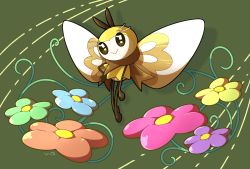 Rule 34 | brown scarf, bug, closed mouth, commentary, creature, creatures (company), eagle (pixiv8177028), flower, flying, full body, game freak, gen 7 pokemon, grey background, highres, bug, looking at viewer, nintendo, no humans, pokemon, pokemon (creature), ribombee, scarf, signature, smile, solo, translated