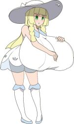 Rule 34 | 1girl, alternate breast size, blonde hair, breasts, creatures (company), dress, game freak, gigantic breasts, green eyes, highres, image sample, lillie (pokemon), nintendo, pokemon, pokemon sm, pout, standing, tagme, thesanstorm, twitter sample