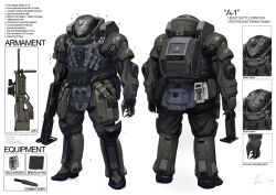 Rule 34 | armor, concept, concept art, gun, knife, load bearing vest, power armor, rifle, signature, ukitakumuki, weapon