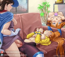 Rule 34 | 1futa, 1girl, ace attorney, animal ears, athena cykes, black pantyhose, blue eyes, bound, bound wrists, breasts, breasts out, brown hair, cape, clothed sex, couch, cum, cum on body, cum on breasts, cum on hands, cum on upper body, extra penises, facial, fake animal ears, futa with female, futanari, highres, large breasts, lying, medium breasts, missionary, multiple girls, nipples, on back, orange hair, pantyhose, penetration through clothes, ponytail, sex, shamashiel, stomach bulge, tagme, trucy wright, uterus, vaginal