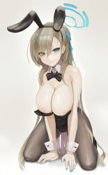 Rule 34 | 1girl, absurdres, animal ears, asuna (blue archive), bare shoulders, blue archive, blue eyes, blush, bow, bowtie, breasts, dolri, fake animal ears, hair over one eye, highres, large breasts, leotard, light brown hair, long hair, looking at viewer, pantyhose, playboy bunny, rabbit ears, traditional bowtie