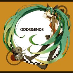 Rule 34 | 1girl, bad id, bad pixiv id, chomachi, copyright name, green eyes, green hair, hatsune miku, headphones, letterboxed, long hair, matching hair/eyes, odds &amp; ends (vocaloid), robot, skirt, solo, thighhighs, twintails, very long hair, vocaloid