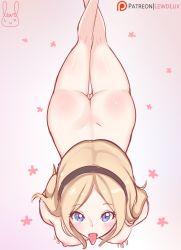 Rule 34 | ass, blonde hair, blue eyes, cleft of venus, hair ornament, league of legends, lewdlux, lux (league of legends), nipples, nude, pussy, tongue, tongue out
